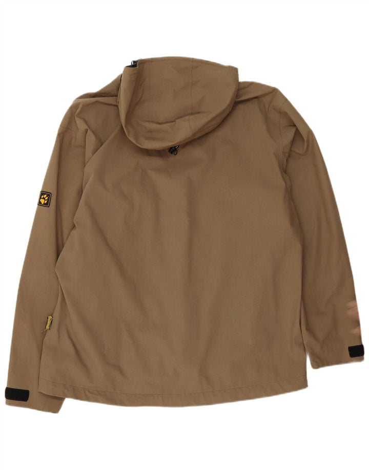 Męska kurtka przeciwdeszczowa Jack Wolfskin z kapturem UK 40, duża, beżowa, poliester