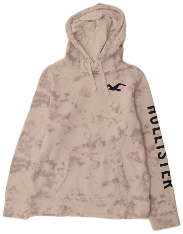 Hollister Mens Graphic Hoodie Jumper Medium Grey Tie Dye Cotton