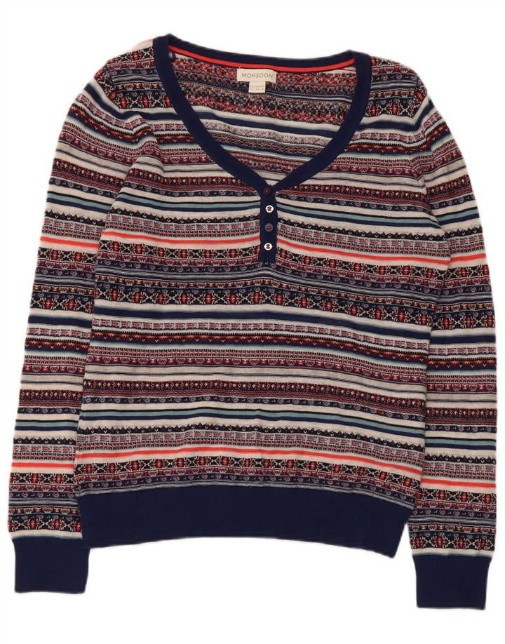 Damski sweter Monsoon z dekoltem w kształcie litery V, UK 12, średni, wielokolorowy Fair Isle