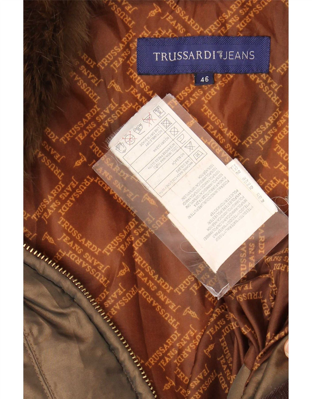 Damska ocieplana kurtka Trussardi Jeans IT 46, duża, khaki, poliamid