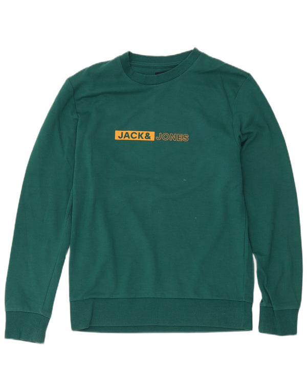 Męski sweter z grafiką Jack & Jones, mały, zielony, bawełniany