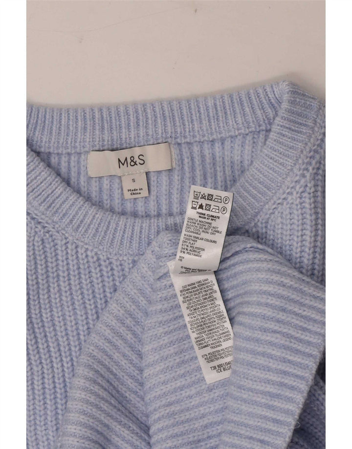 Marks & Spencer Damski sweter z dekoltem w łódkę, UK 10, mały, niebieski poliester