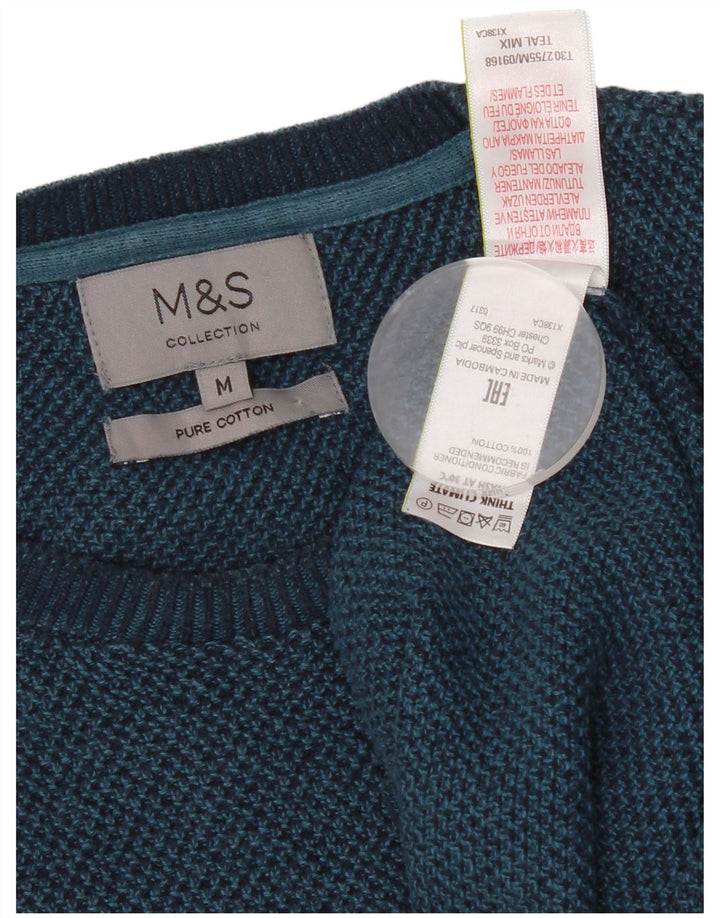 Marks & Spencer Męski sweter z okrągłym dekoltem, średni niebieski, bawełniany