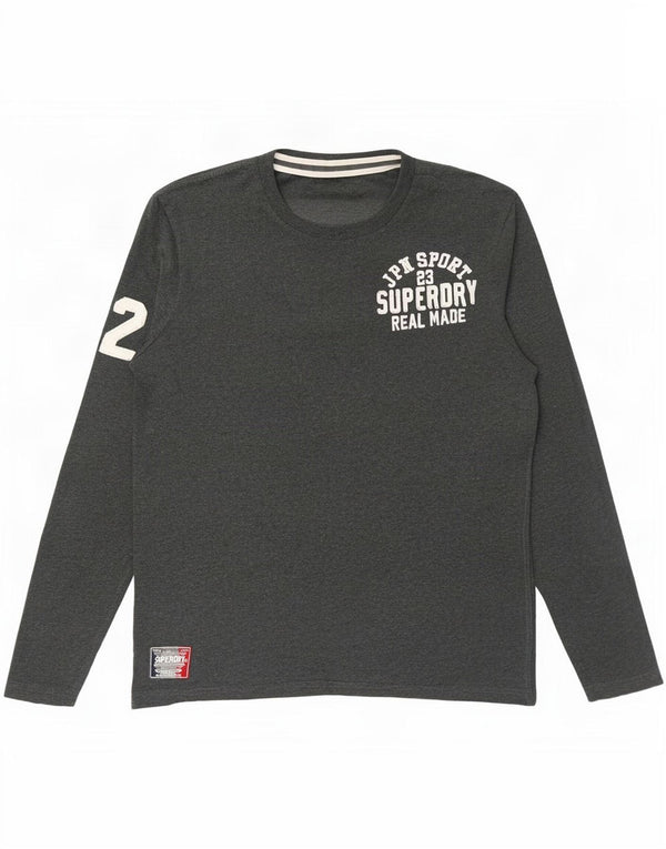 Męski top graficzny Superdry z długim rękawem 2XL, szary, bawełniany