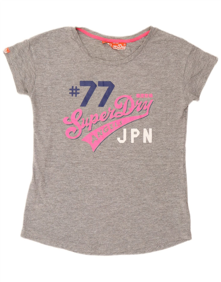Damski T-shirt z grafiką Superdry Top UK 14, duży, szary, bawełniany