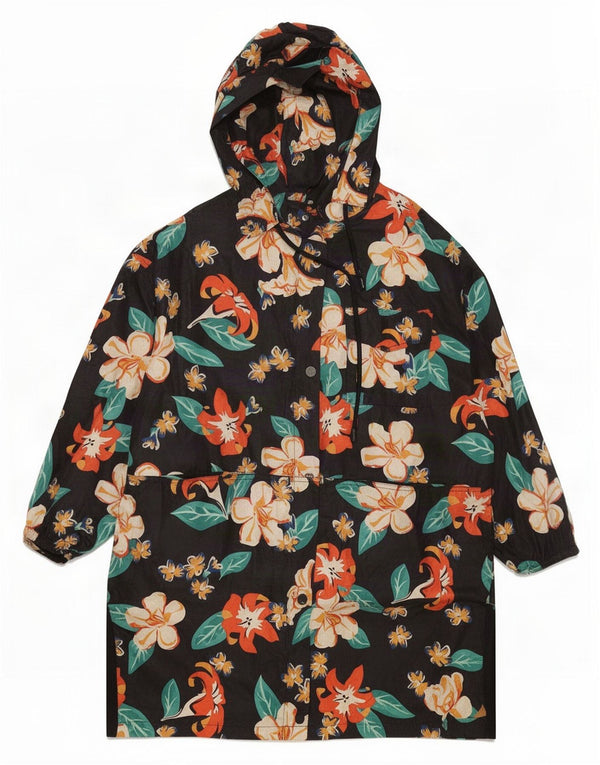 Zara Womens Oversized Hooded Raincoat UK 10 Small Navy Blue Floral