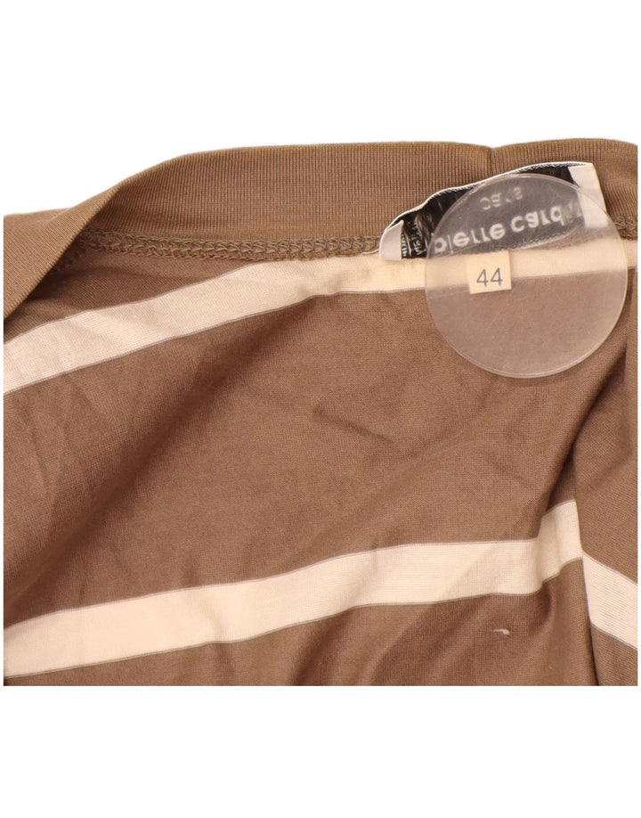 Damski sweter rozpinany PIERRE CARDIN o przedłużonym fasonie IT 44 w średnie brązowe paski