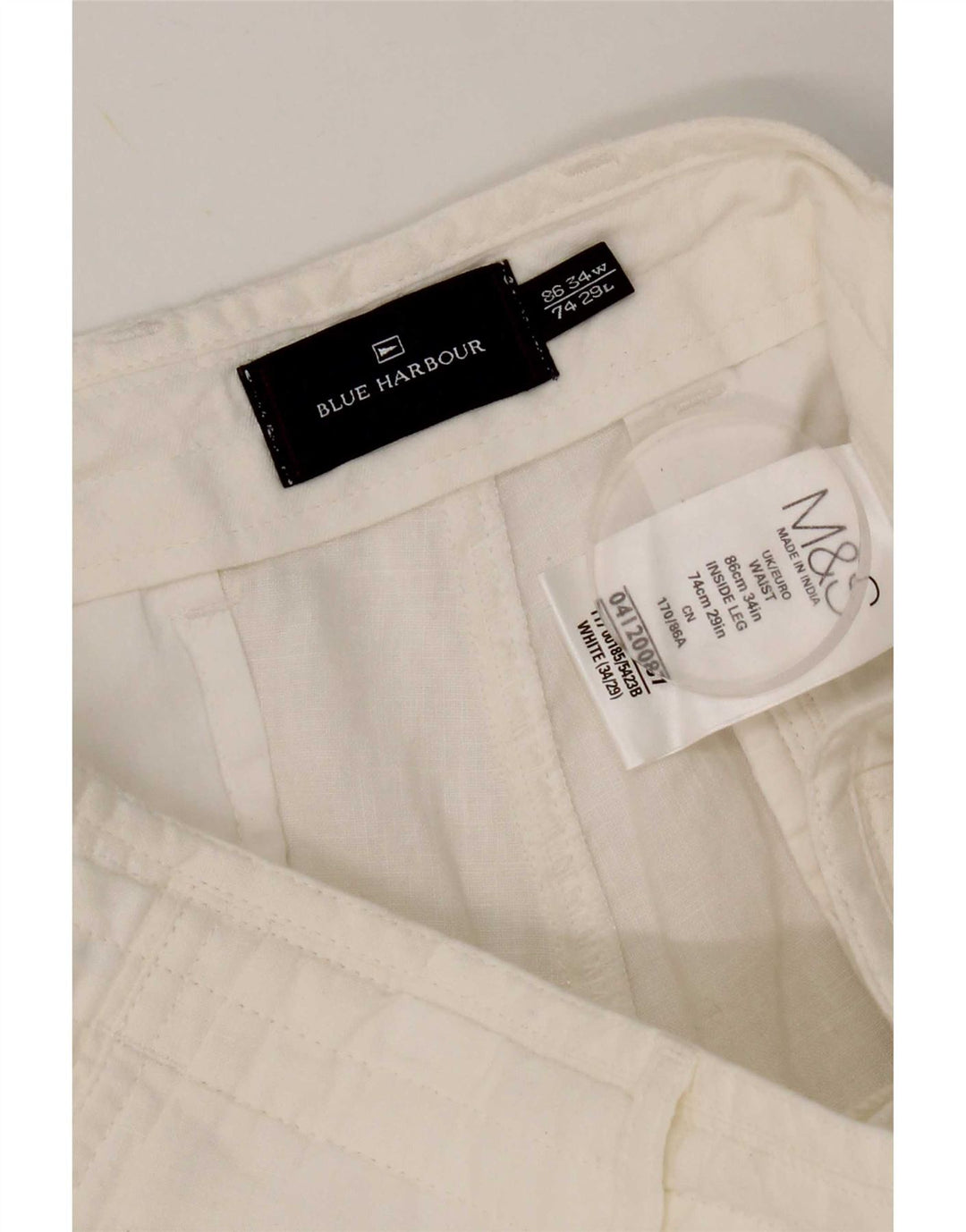 Męskie spodnie chino Marks & Spencer Blue Harbor Straight W34 L29 białe