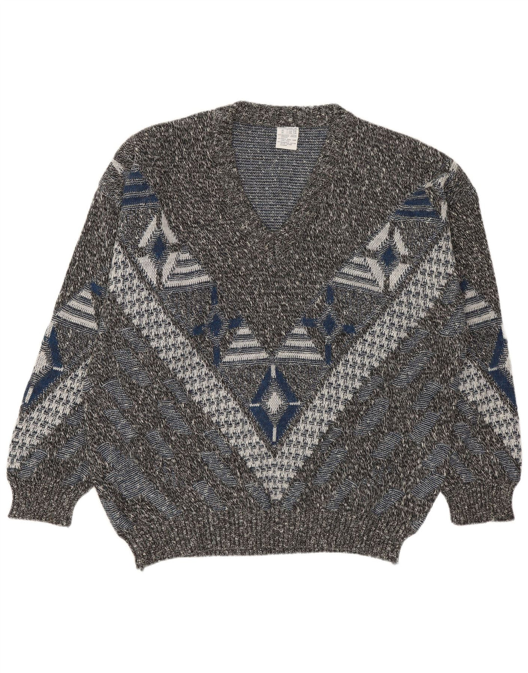 Męski sweter VINTAGE z dekoltem w kształcie litery V UK 46/48 2XL Wielokolorowy geometryczny