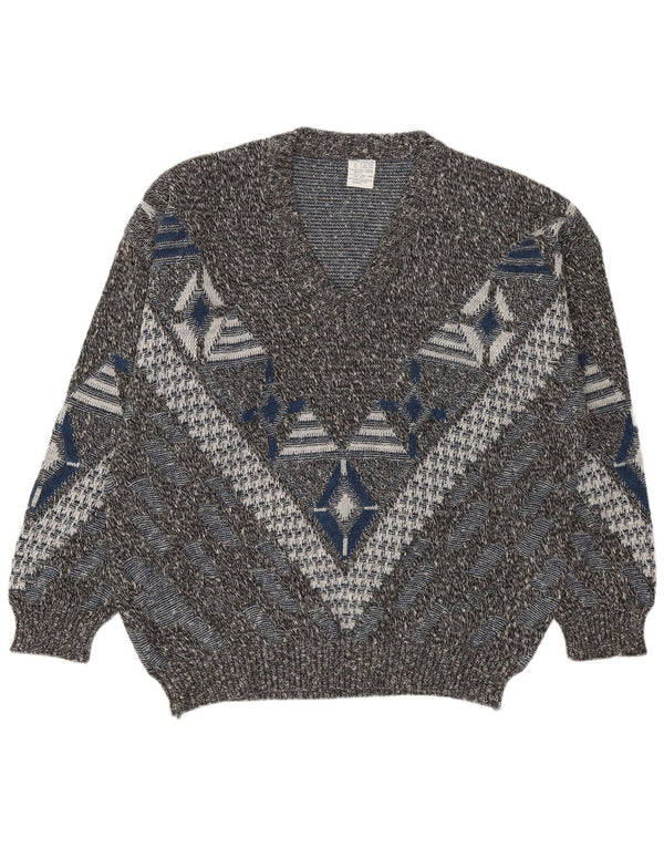 Męski sweter VINTAGE z dekoltem w kształcie litery V UK 46/48 2XL Wielokolorowy geometryczny