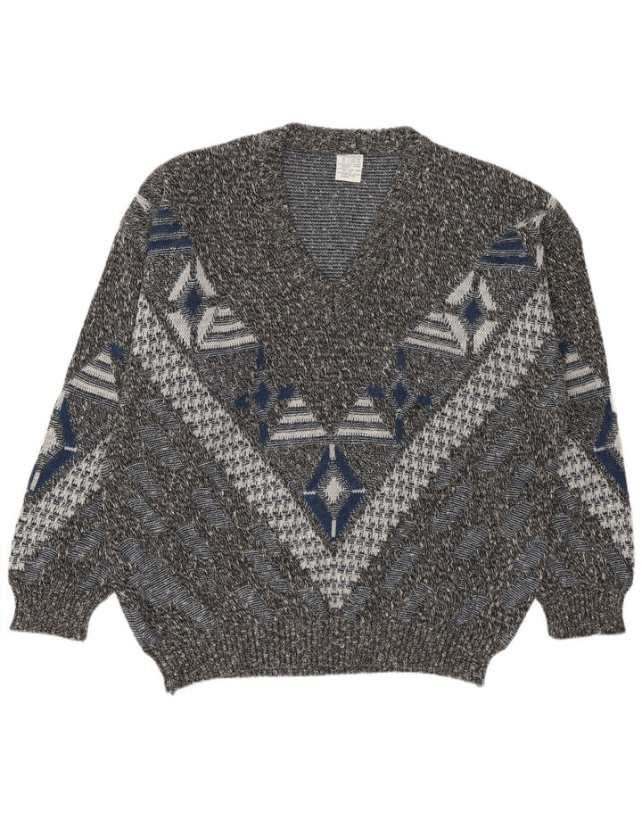 Męski sweter VINTAGE z dekoltem w kształcie litery V UK 46/48 2XL Wielokolorowy geometryczny