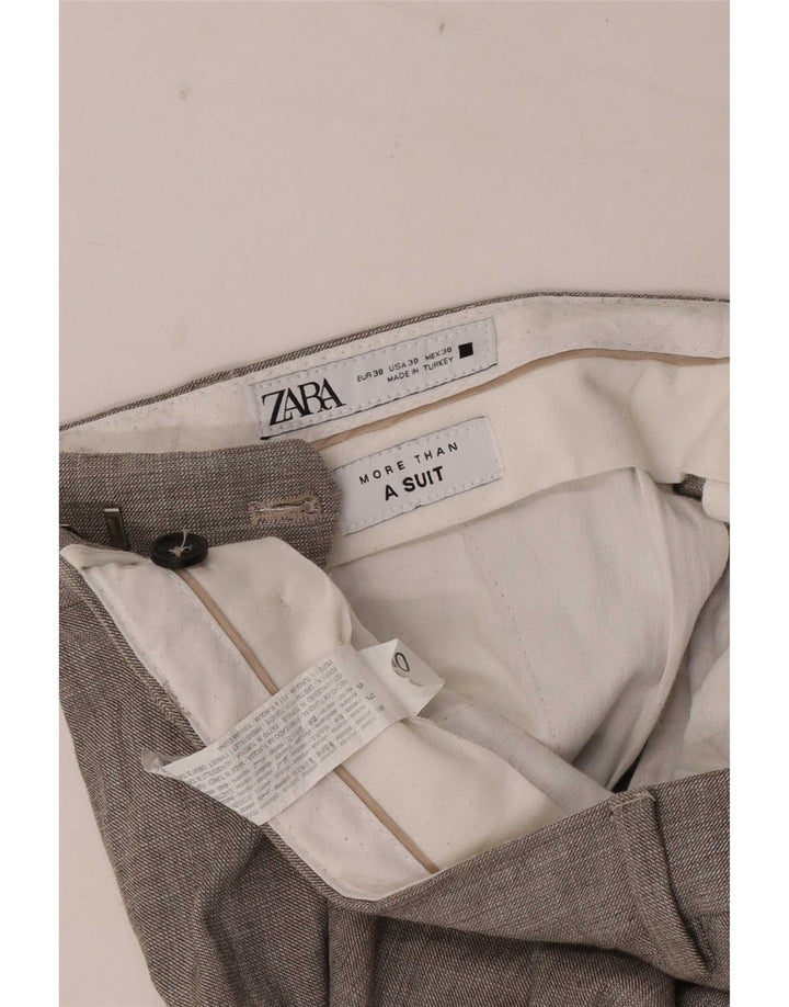Męskie proste spodnie garniturowe Zara EU 38 Small W30 L32 Szary poliester