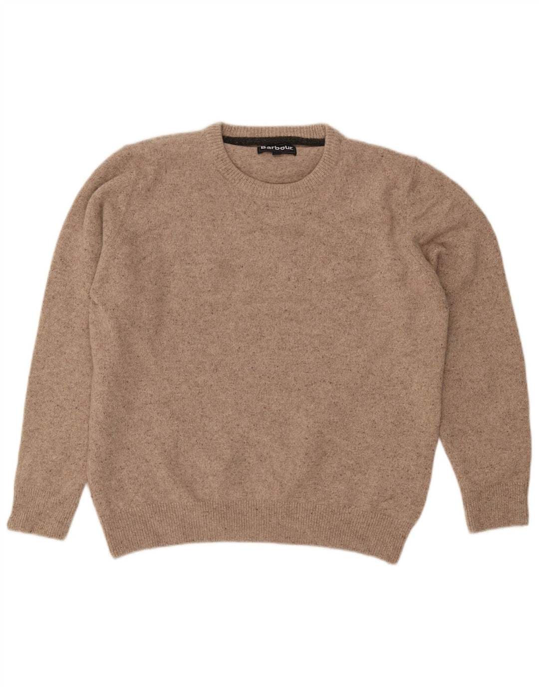 Męski sweter z wycięciem pod szyją Barbour, duży, beżowy, wełniany nakrapiany