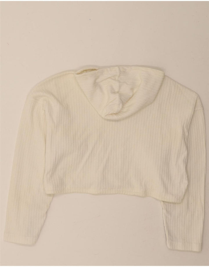 ADIDAS Womens Oversized Hooded Crop Top Long Sleeve UK 12 Medium White Vintage Adidas and Second-Hand Adidas from Messina Hembry 