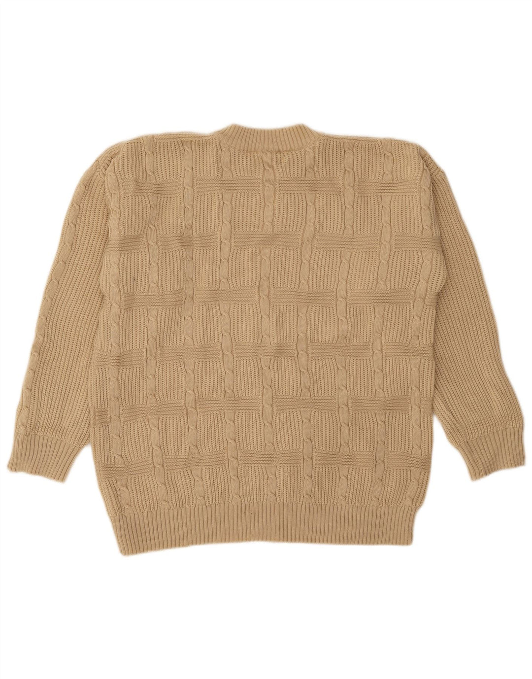Vintage męski sweter z okrągłym dekoltem IT 50 średni beżowy akryl