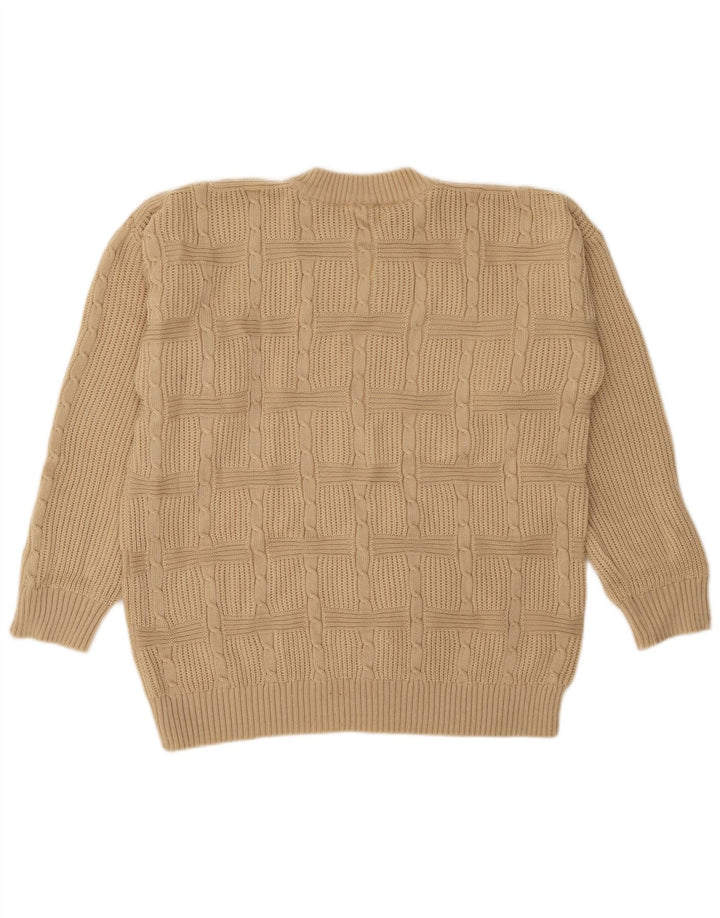 Vintage męski sweter z okrągłym dekoltem IT 50 średni beżowy akryl