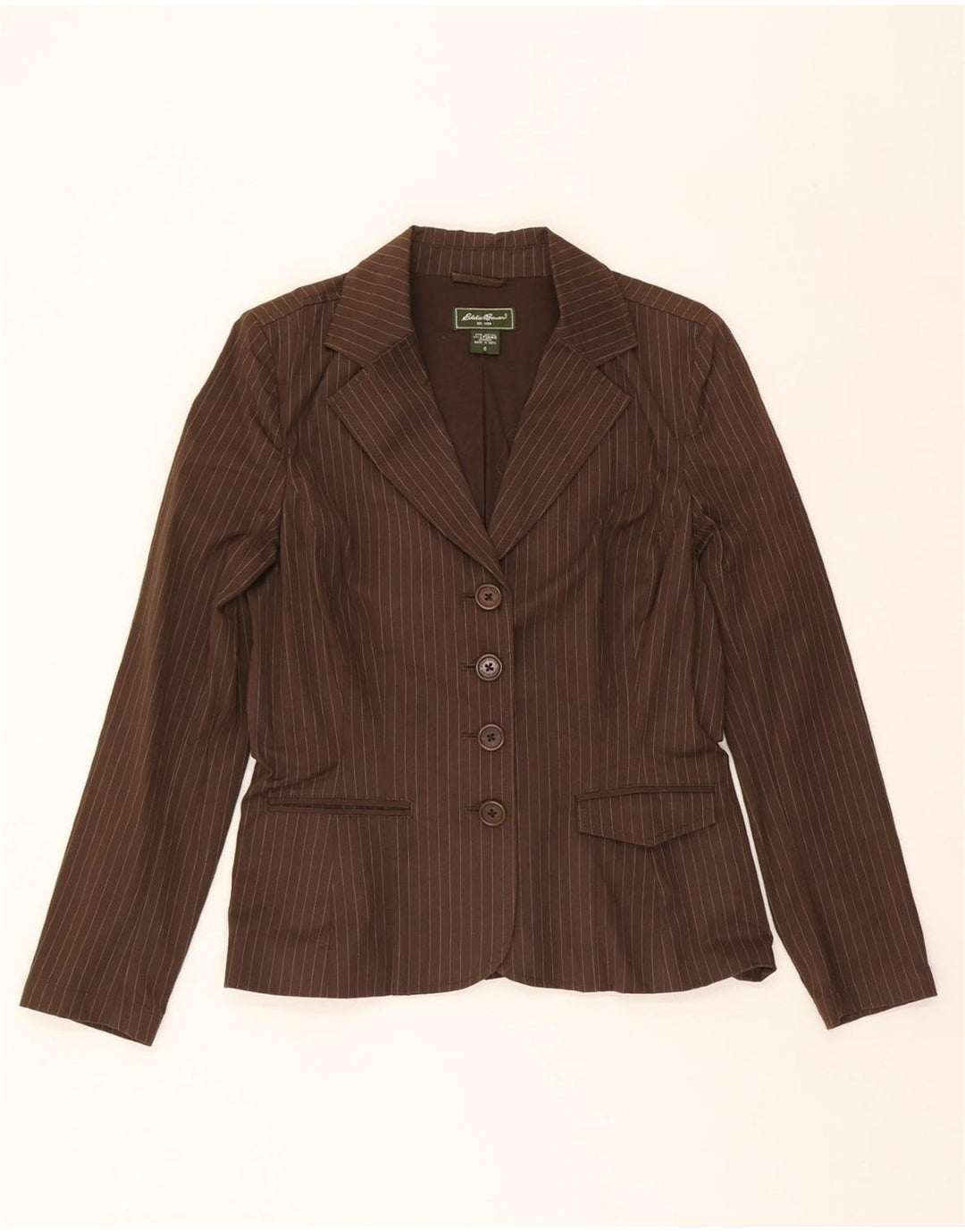 EDDIE BAUER Womens 4 Button Blazer Jacket US 6 Medium Brown Pinstripe Vintage Eddie Bauer and Second-Hand Eddie Bauer from Messina Hembry 