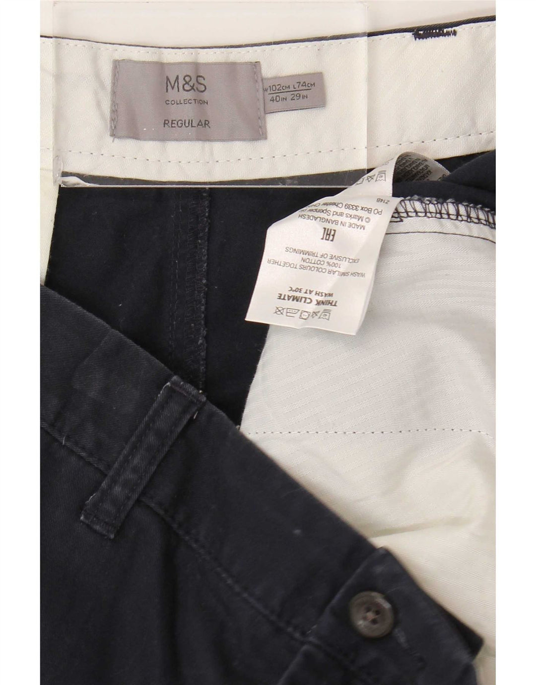 Męskie spodnie typu chino Regular Marks & Spencer W40 L29 Granatowa bawełna
