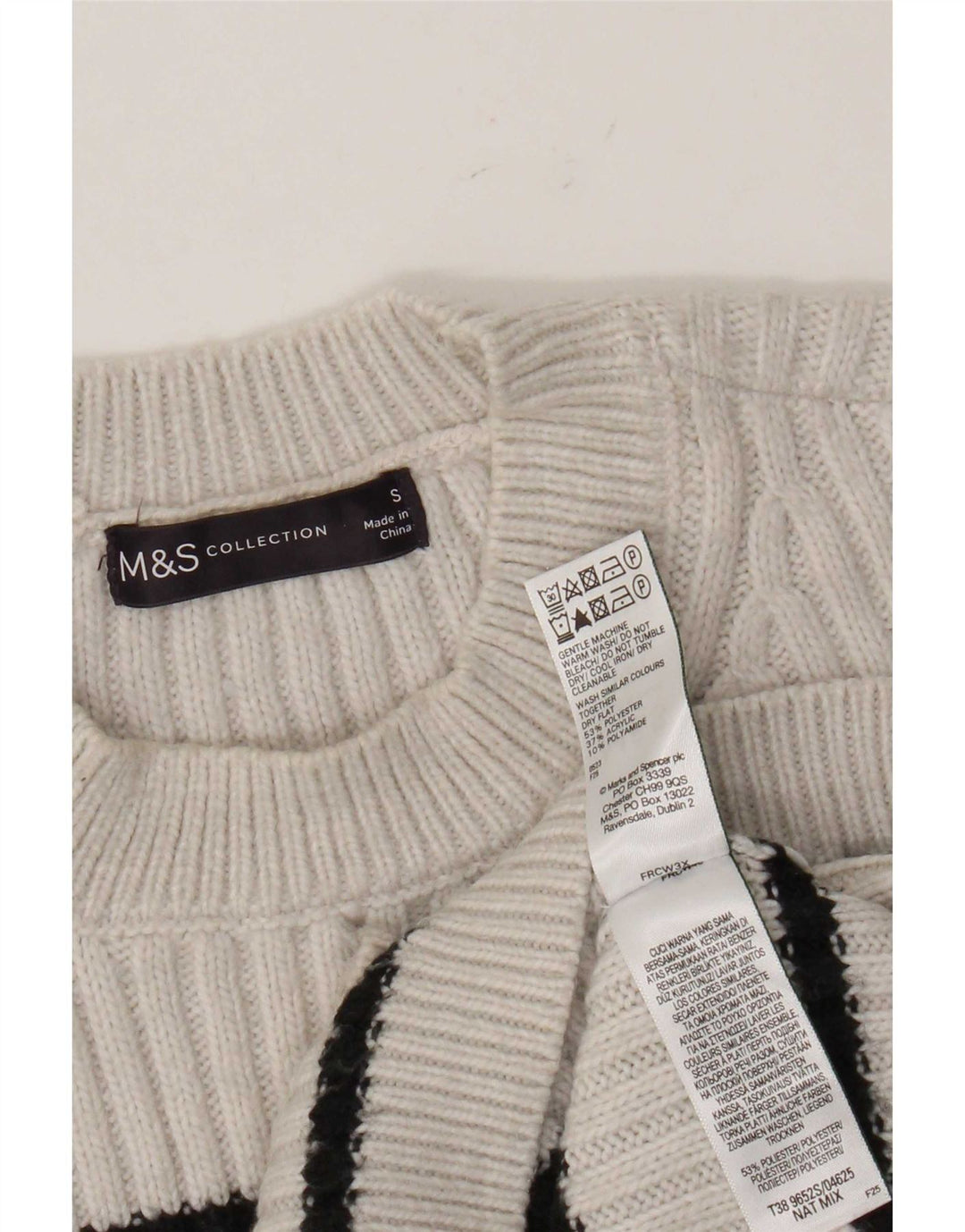 Marks & Spencer Damski sweter z okrągłym dekoltem UK 10 w małe białe paski