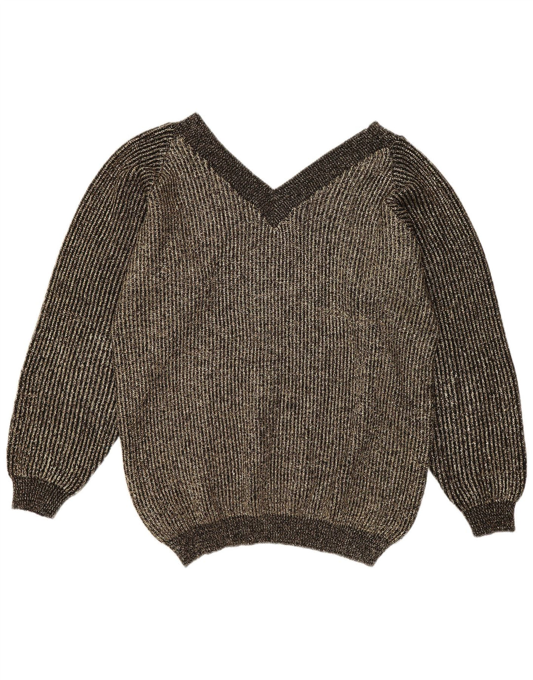 Vintage damski sweter oversize z dekoltem w kształcie litery V, UE 40, średnie złote plamki
