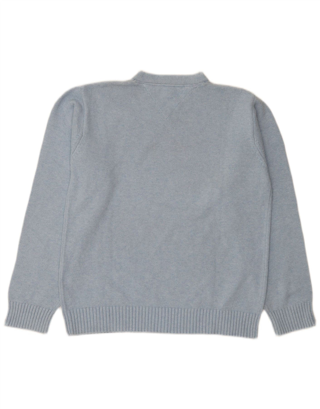 Męski sweter Tommy Hilfiger z dekoltem w kształcie litery V, średnioniebieski, bawełniany