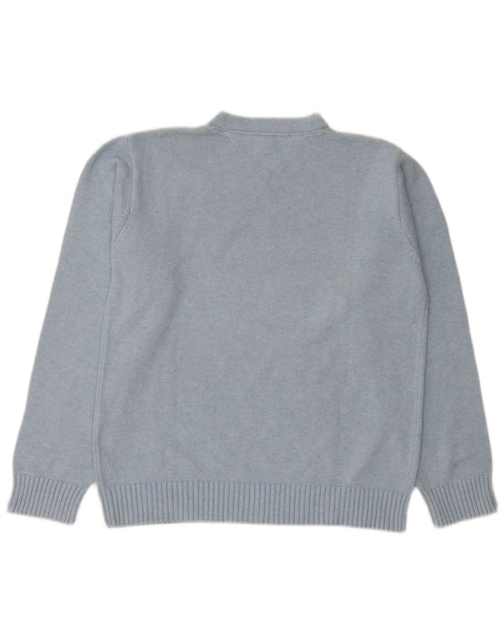 Męski sweter Tommy Hilfiger z dekoltem w kształcie litery V, średnioniebieski, bawełniany