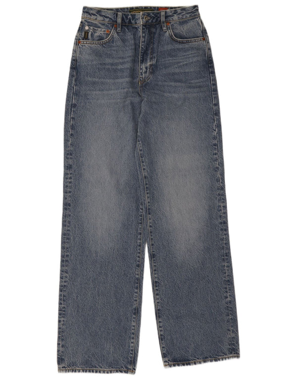 Damskie jeansy Superdry z szeroką nogawką i wysokim stanem W28 L32, niebieska bawełna