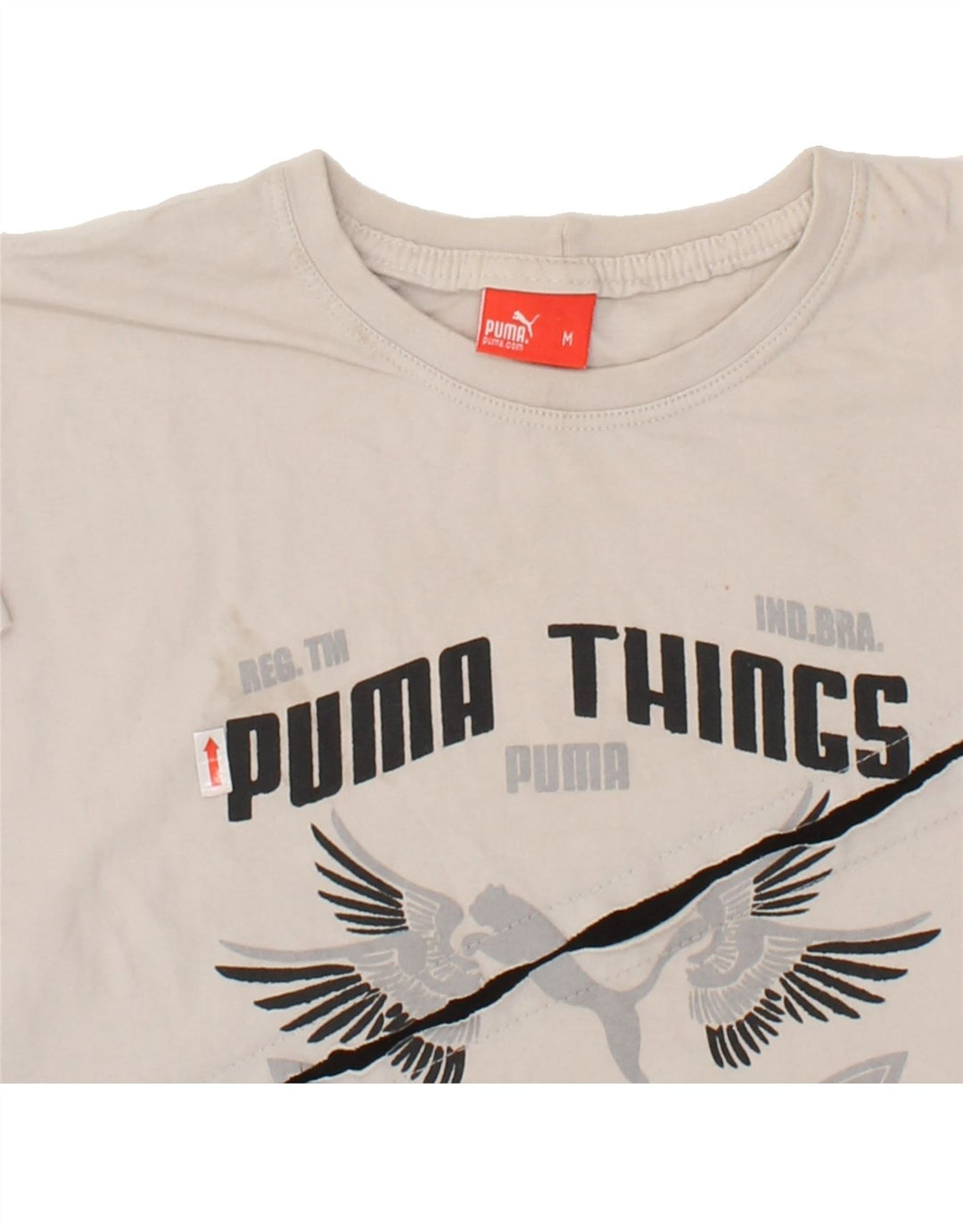 PUMA Mens Graphic T-Shirt Top Medium White Cotton Vintage Puma and Second-Hand Puma from Messina Hembry 