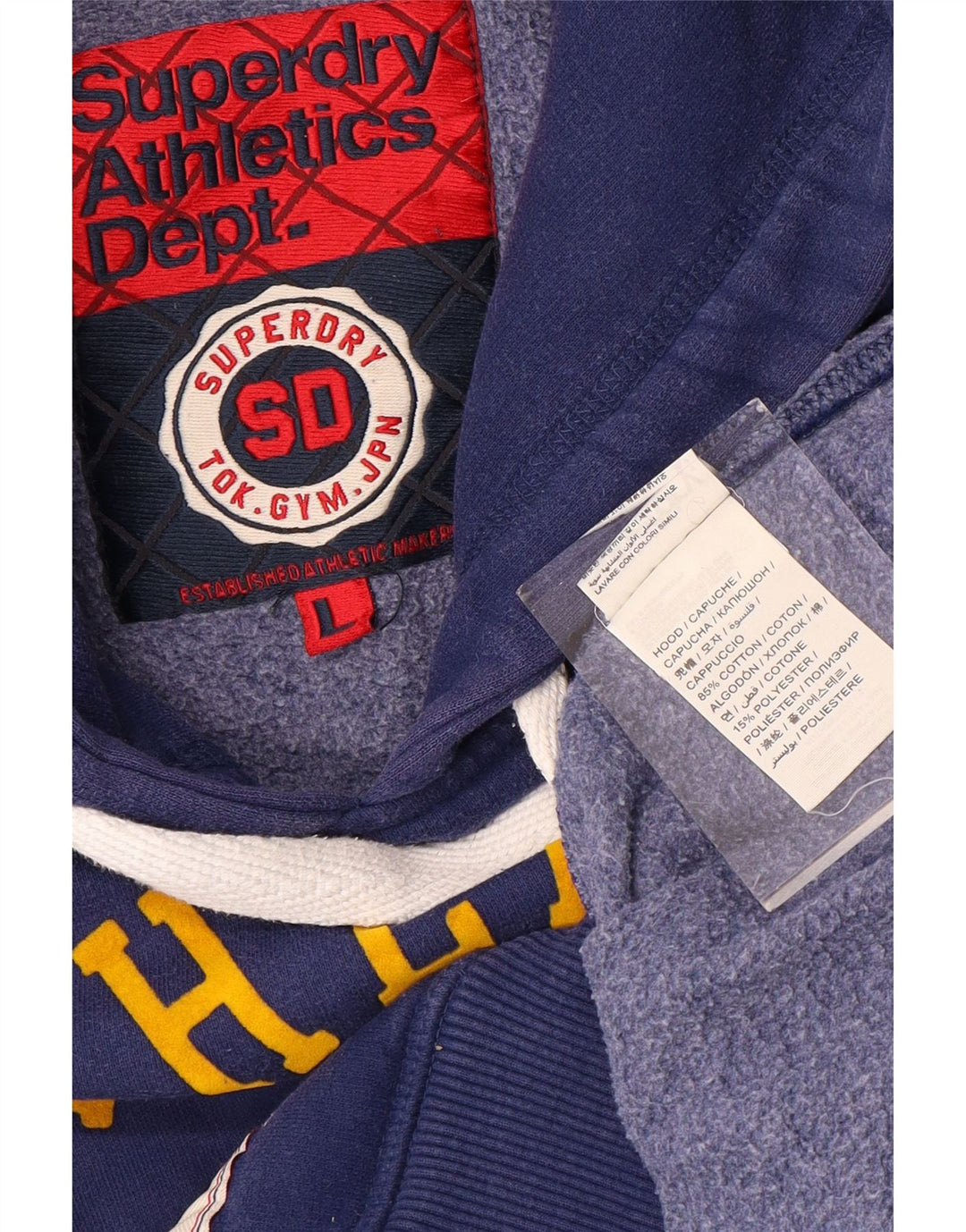 SUPERDRY Męski sweter z kapturem i grafiką, duży, niebieski, bawełniany