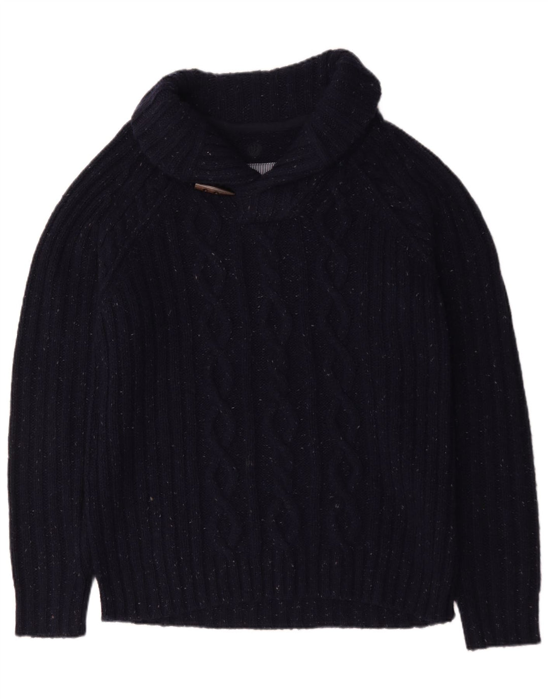 Sweter męski Fat Face z szalowym dekoltem, duży, granatowy, wełniany w cętki