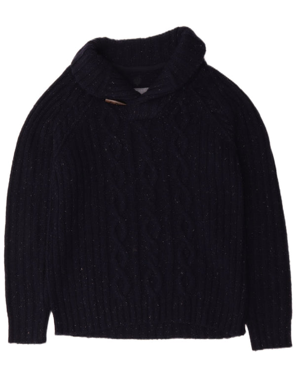 Sweter męski Fat Face z szalowym dekoltem, duży, granatowy, wełniany w cętki