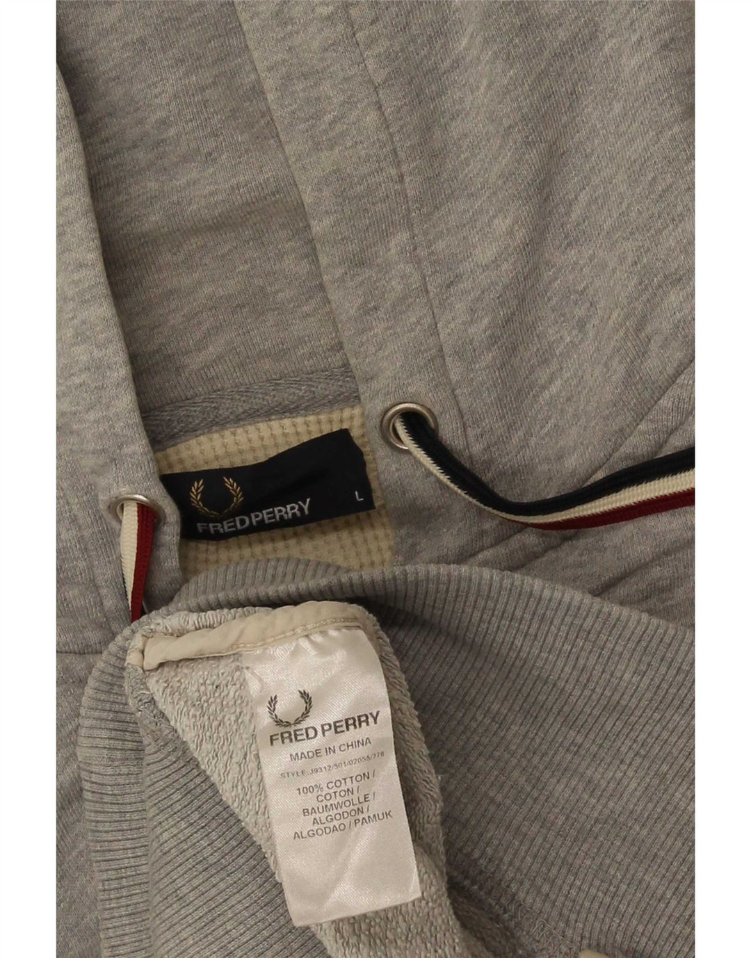 Męski sweter z kapturem i zamkiem Fred Perry, duży, szary, bawełniany