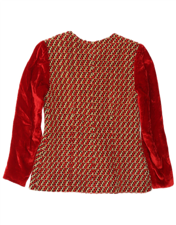 Vintage damska marynarka zapinana na 4 guziki, aksamitna marynarka UK 8 w małe czerwone paski