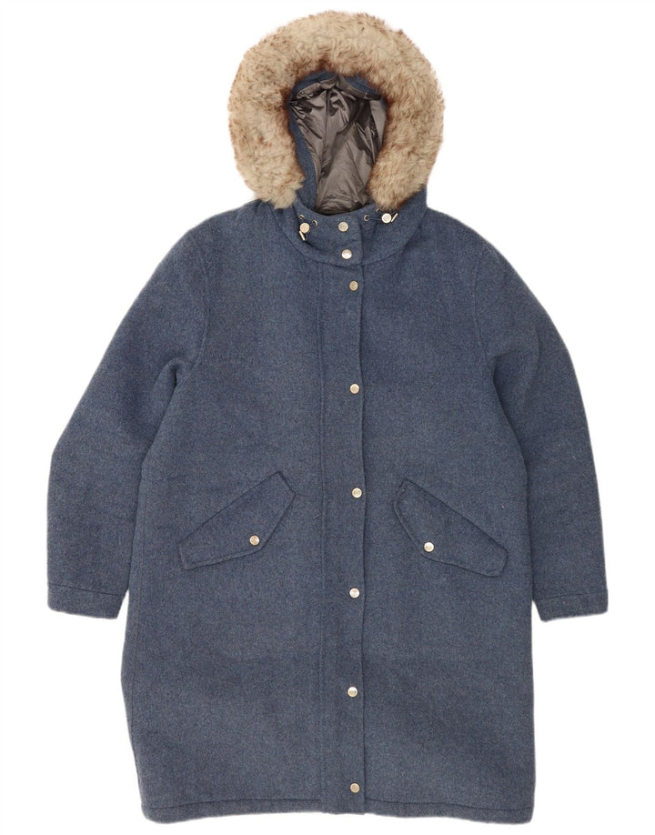 Damski płaszcz oversize z kapturem Massimo Dutti UK 16, duży, niebieski, wełniany