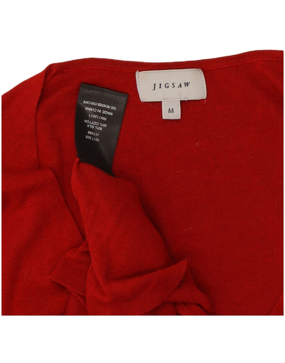 Sweter damski JIGSAW z dekoltem w kształcie litery V, UK 12, średni czerwony jedwab