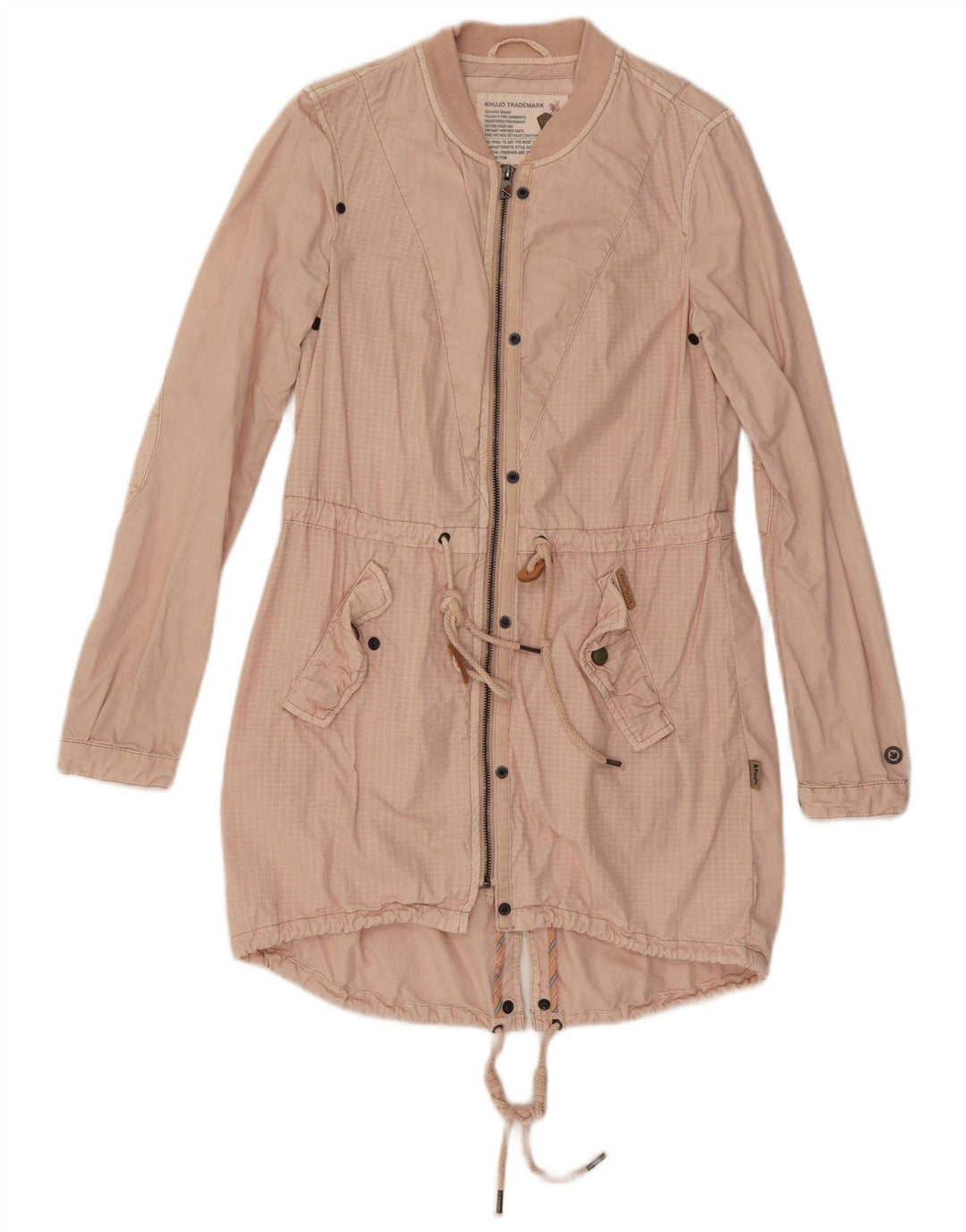 KHUJO Damska kurtka parka UK 10, mała, różowa, bawełniana krata