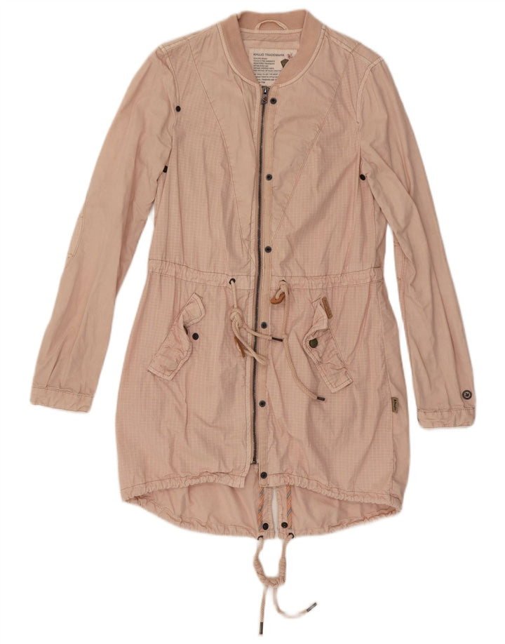 KHUJO Damska kurtka parka UK 10, mała, różowa, bawełniana krata