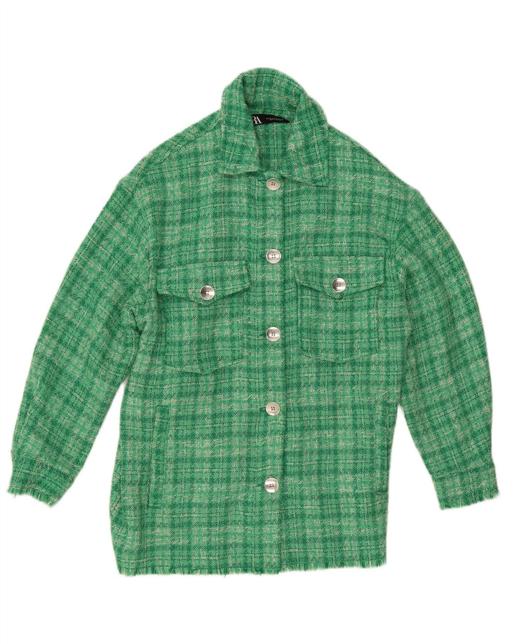 Damska kurtka bomberka oversize Zara UK 6 XS, poliester w zieloną kratkę