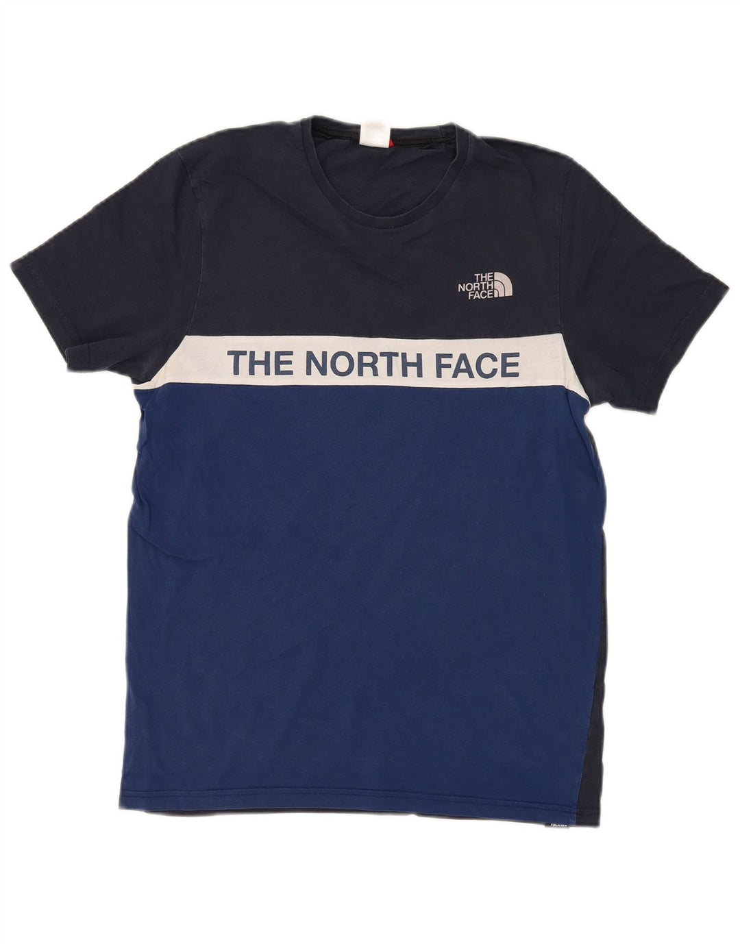 Męski T-shirt z grafiką THE NORTH FACE, mały, niebieski, bawełniany z blokami kolorów