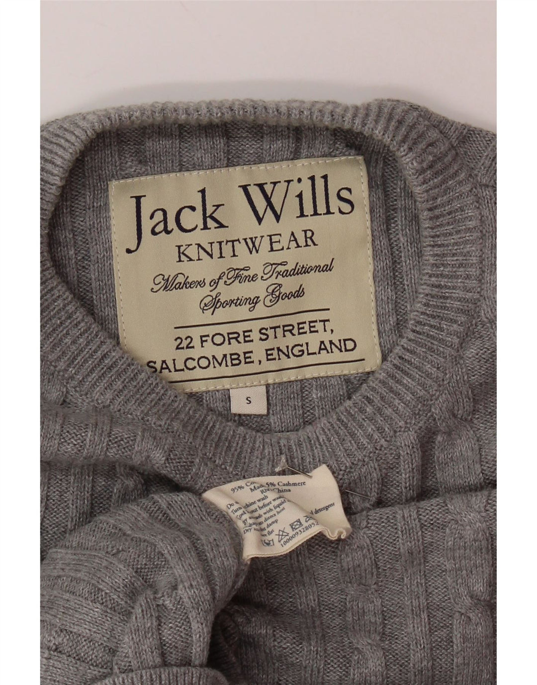 JACK WILLS Męski sweter z okrągłym dekoltem, mały, szary, bawełniany