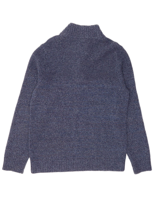 Fat Face Mens Button Neck Jumper Sweater Large Navy Blue Striped Wool