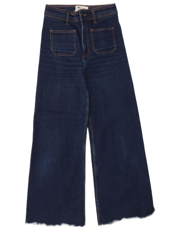 Zara Womens Wide Leg Jeans EU 36 XS W26 L28 Navy Blue Cotton