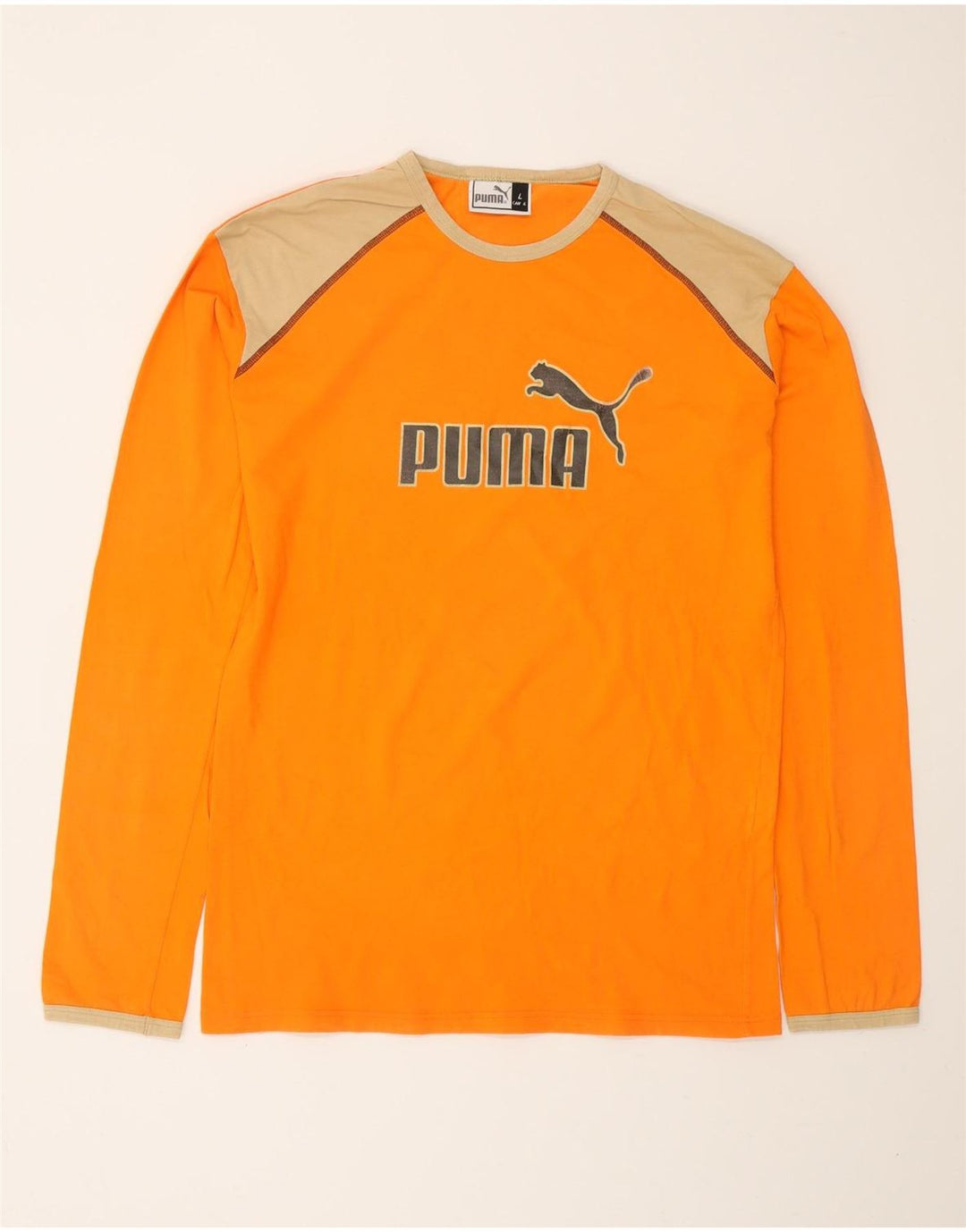 Męska koszulka z grafiką PUMA z długim rękawem, duża, pomarańczowa, bawełniana z blokami kolorów