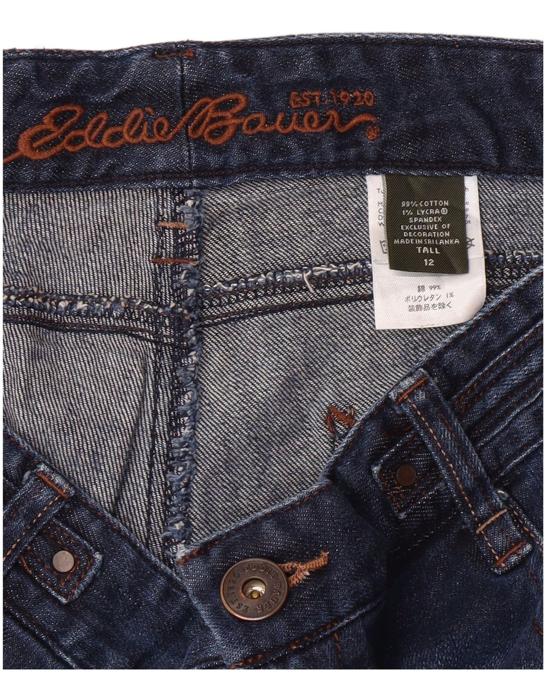 EDDIE BAUER Damskie Tall Capri Jeans US 12 Large W34 L23 Granatowa Bawełna