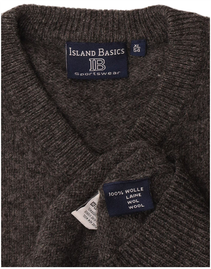 Męski sweter w stylu vintage z dekoltem w szpic IT 54 XL Szara wełna