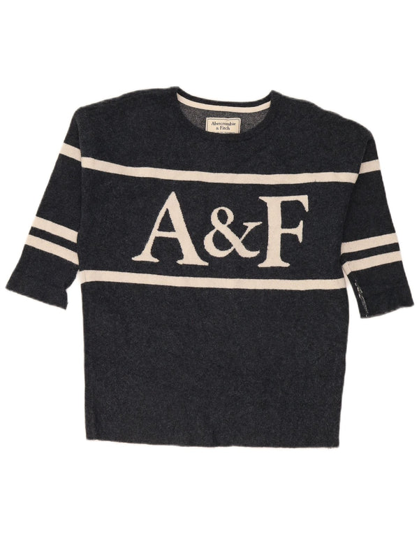 Abercrombie & Fitch Damski sweter z grafiką z dekoltem w łódkę UK 10 Small Gre