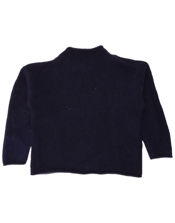 Sweter damski w stylu vintage z golfem UK 14, duży granatowy Fair Isle