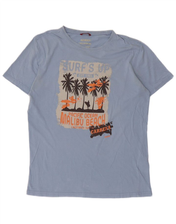 Męski T-shirt z grafiką Carrera, duży, niebieski, bawełniany