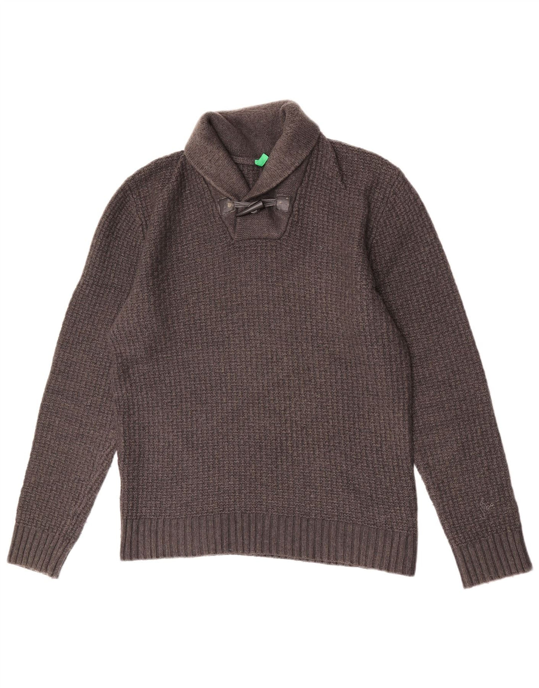 Męski sweter z szalowym dekoltem Benetton, duży, szary, wełniany