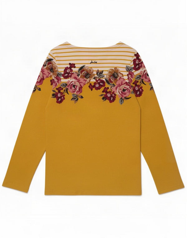 Top damski Joules z długim rękawem, UK 10, mały, żółty, bawełniany w kwiaty